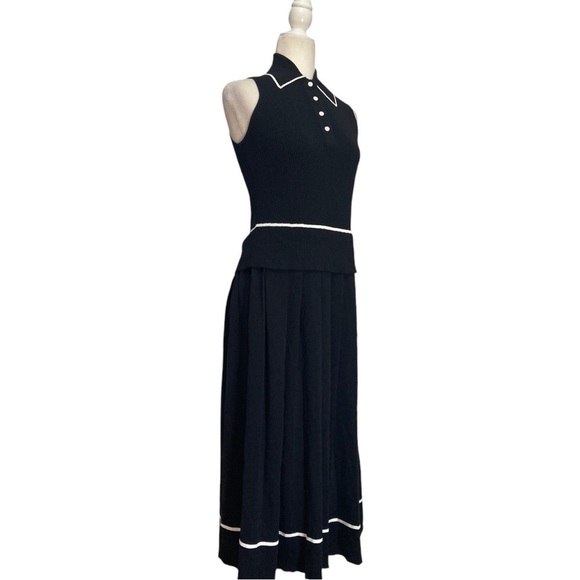 Shoshanna Clarkson Dress NWT Ribbed Knit Sleeveless Pleated Skirt Black White M - Picture 5 of 10